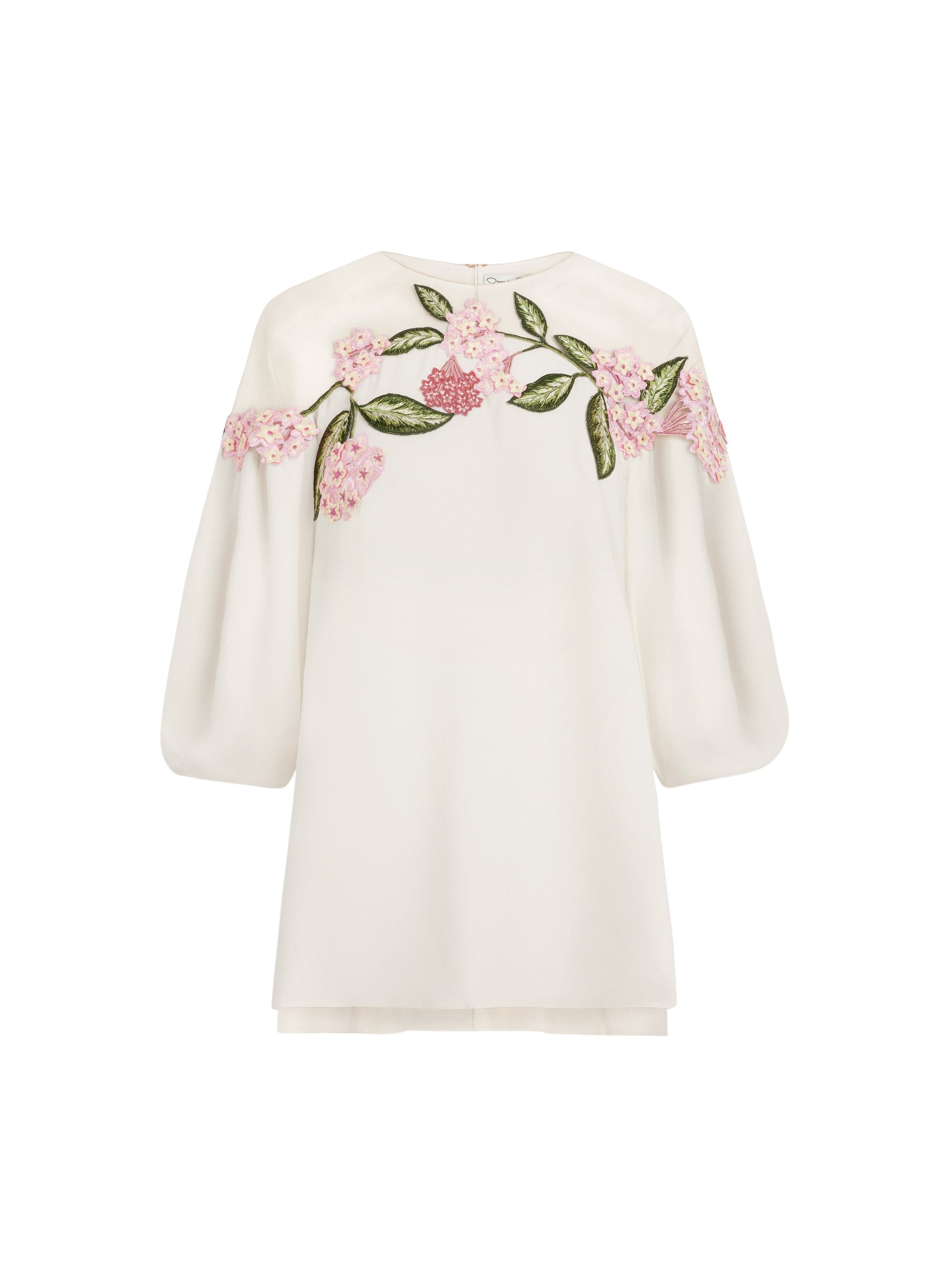 Oscar de la Renta Porcelain Flower Embroidered Illusion Blouse
