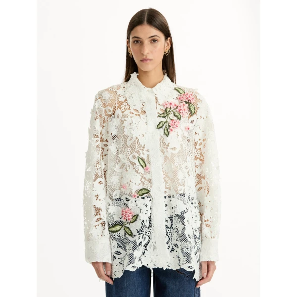 Oscar de la Renta Porcelain Flower Guipure Blouse - Tops - American Luxury Evening Wear at Luxury Shoes 
