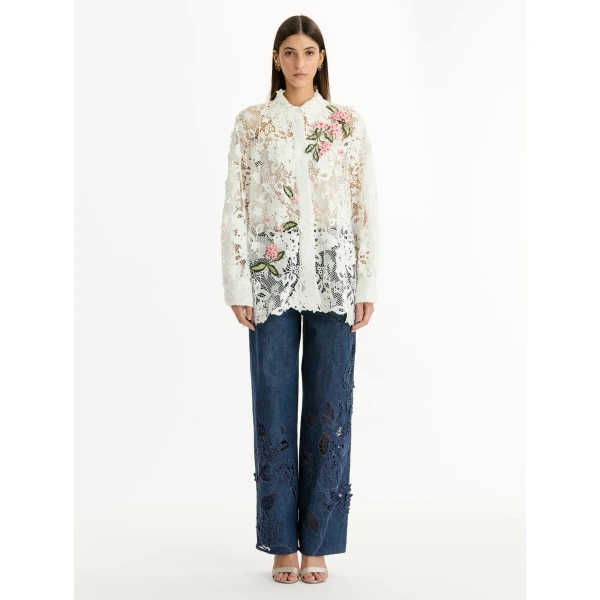 Oscar de la Renta Porcelain Flower Guipure Blouse - Tops - American Luxury Evening Wear at Luxury Shoes 