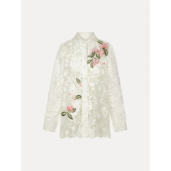 Oscar de la Renta Porcelain Flower Guipure Blouse - Tops - American Luxury Evening Wear at Luxury Shoes 