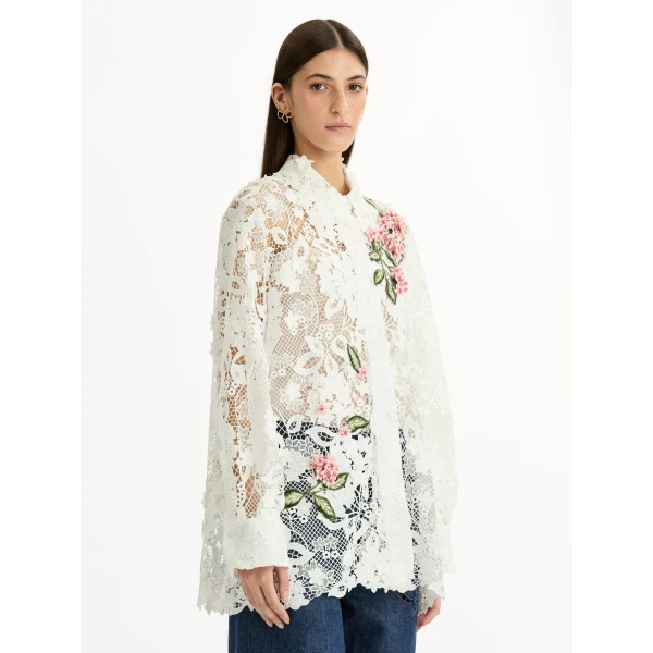 Oscar de la Renta Porcelain Flower Guipure Blouse - Tops - American Luxury Evening Wear at Luxury Shoes 