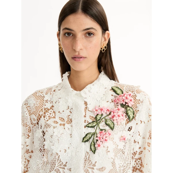 Oscar de la Renta Porcelain Flower Guipure Blouse - Tops - American Luxury Evening Wear at Luxury Shoes 