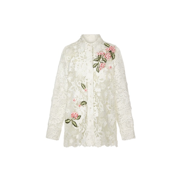 Oscar de la Renta Porcelain Flower Guipure Blouse - Tops - American Luxury Evening Wear at Luxury Shoes 