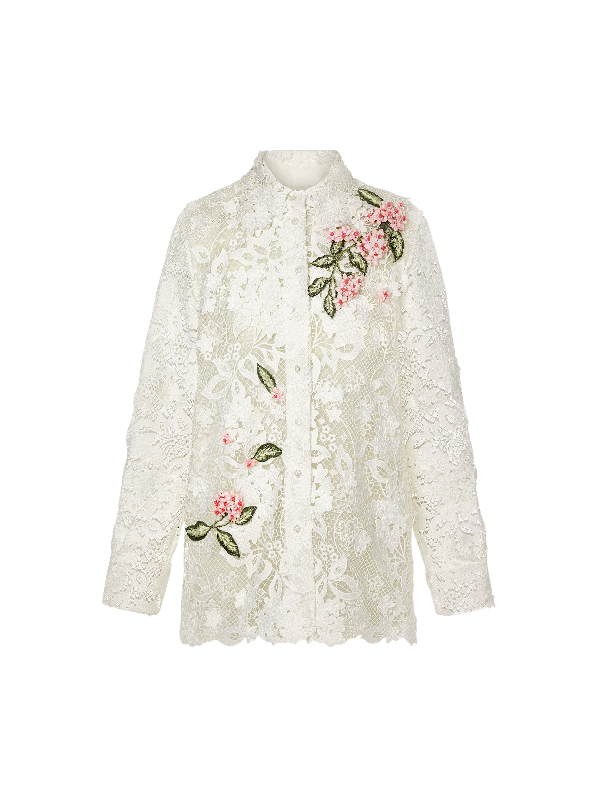 Oscar de la Renta Porcelain Flower Guipure Blouse