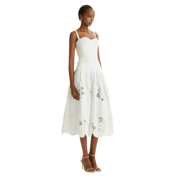 Oscar de la Renta Porcelain Flower Guipure Bustier Dress - Dresses - American Luxury Evening Wear at Luxury Shoes 
