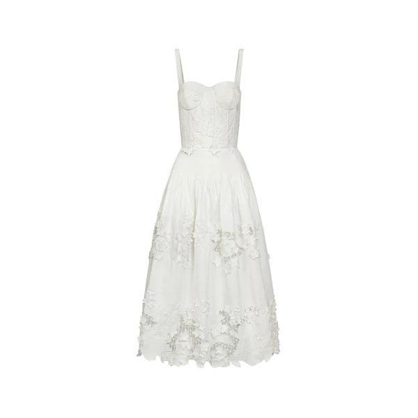 Oscar de la Renta Porcelain Flower Guipure Bustier Dress - Dresses - American Luxury Evening Wear at Luxury Shoes 