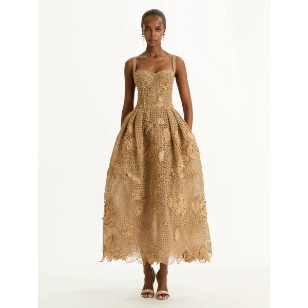 Oscar de la Renta Porcelain Flower Guipure Lattice Cocktail Dress - Dresses - American Luxury Evening Wear at Luxury Shoes 