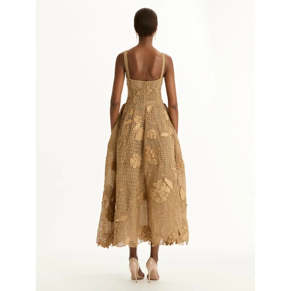 Oscar de la Renta Porcelain Flower Guipure Lattice Cocktail Dress - Dresses - American Luxury Evening Wear at Luxury Shoes 