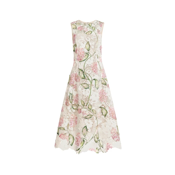Oscar de la Renta Porcelain Flower Guipure Sleeveless Dress - Dresses - American Luxury Evening Wear at Luxury Shoes 