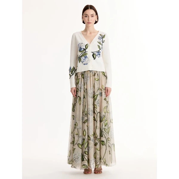 Oscar de la Renta Porcelain Flower Jacquard Cardigan - Knitwear - American Luxury Evening Wear at Luxury Shoes 