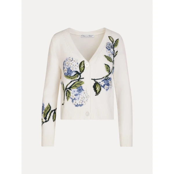 Oscar de la Renta Porcelain Flower Jacquard Cardigan - Knitwear - American Luxury Evening Wear at Luxury Shoes 