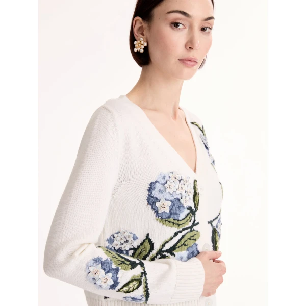 Oscar de la Renta Porcelain Flower Jacquard Cardigan - Knitwear - American Luxury Evening Wear at Luxury Shoes 