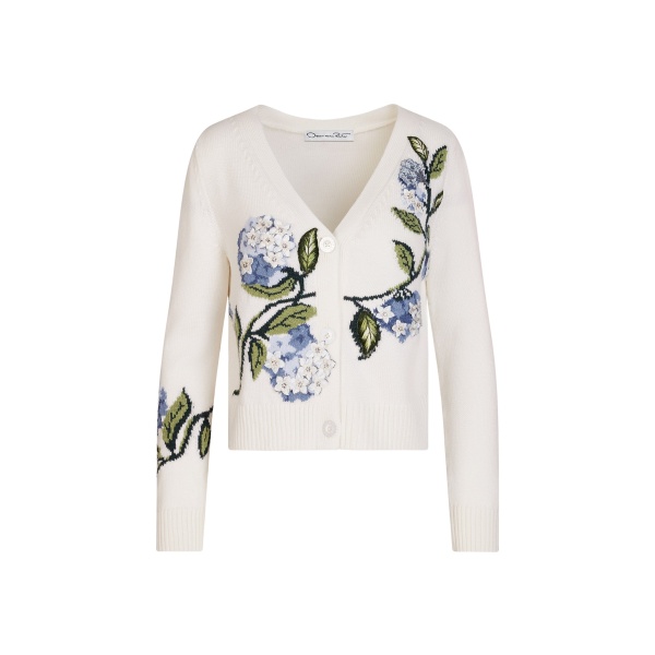 Oscar de la Renta Porcelain Flower Jacquard Cardigan - Knitwear - American Luxury Evening Wear at Luxury Shoes 