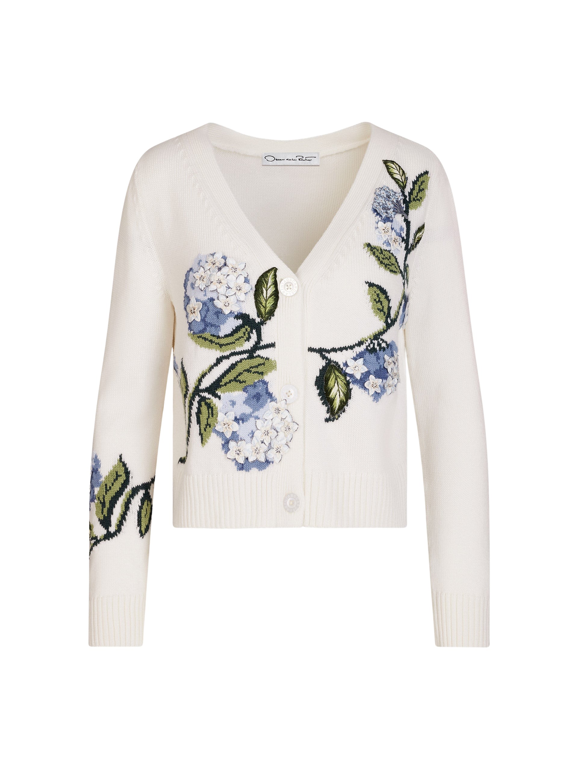 Oscar de la Renta Porcelain Flower Jacquard Cardigan