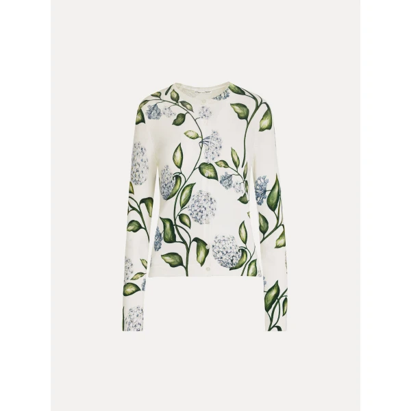 Oscar de la Renta Porcelain Flower Printed Cardigan - Knitwear - American Luxury Evening Wear at Luxury Shoes 