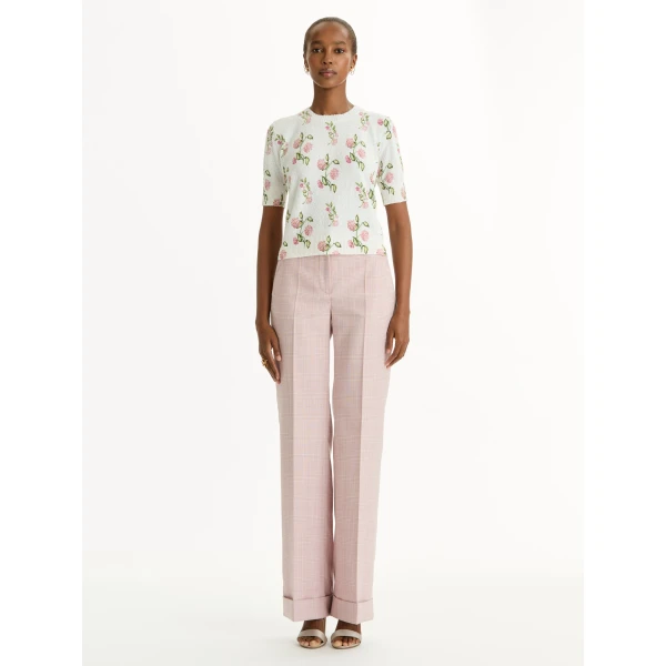 Oscar de la Renta Porcelain Flower Printed Embroidered Pullover - Knitwear - American Luxury Evening Wear at Luxury Shoes 