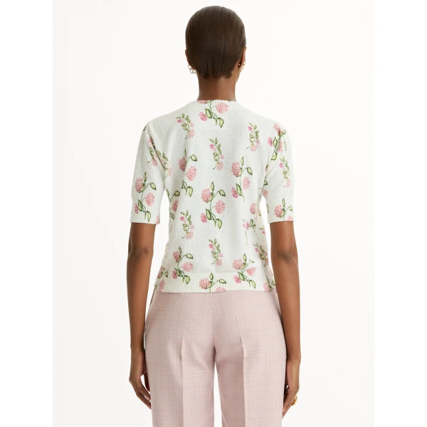 Oscar de la Renta Porcelain Flower Printed Embroidered Pullover - Knitwear - American Luxury Evening Wear at Luxury Shoes 