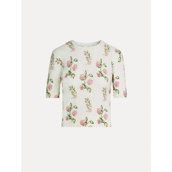 Oscar de la Renta Porcelain Flower Printed Embroidered Pullover - Knitwear - American Luxury Evening Wear at Luxury Shoes 