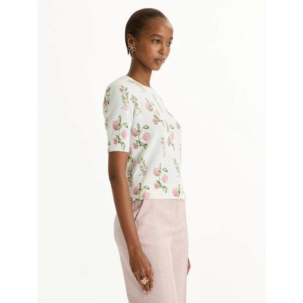 Oscar de la Renta Porcelain Flower Printed Embroidered Pullover - Knitwear - American Luxury Evening Wear at Luxury Shoes 