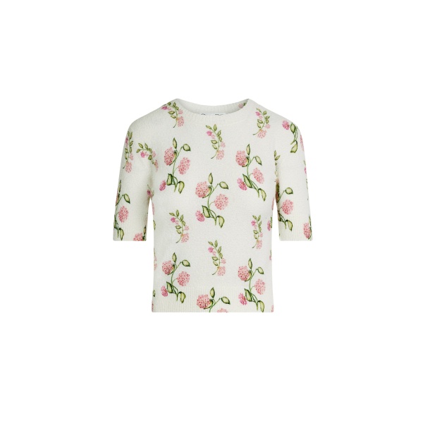 Oscar de la Renta Porcelain Flower Printed Embroidered Pullover - Knitwear - American Luxury Evening Wear at Luxury Shoes 