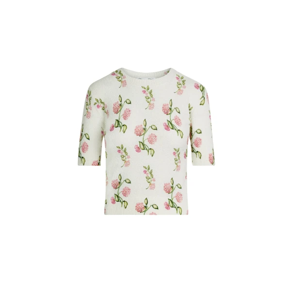 Oscar de la Renta Porcelain Flower Printed Embroidered Pullover - Knitwear - American Luxury Evening Wear at Luxury Shoes 