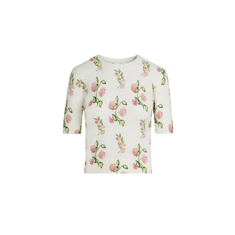 Oscar de la Renta Porcelain Flower Printed Embroidered Pullover - Knitwear - American Luxury Evening Wear at Luxury Shoes 