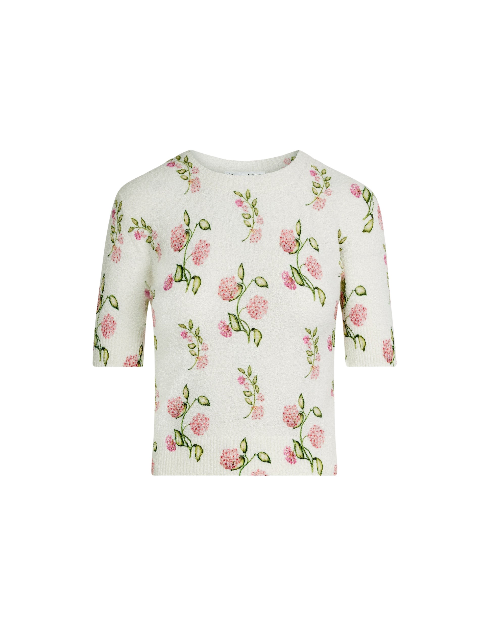 Oscar de la Renta Porcelain Flower Printed Embroidered Pullover Knit
