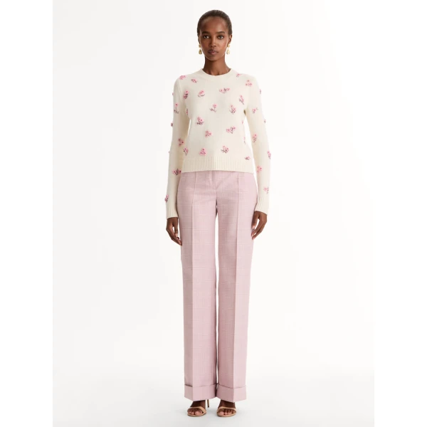 Oscar de la Renta Porcelain Flower Sequin Embroidered Pullover - Knitwear - American Luxury Evening Wear at Luxury Shoes 