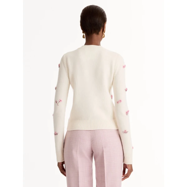 Oscar de la Renta Porcelain Flower Sequin Embroidered Pullover - Knitwear - American Luxury Evening Wear at Luxury Shoes 