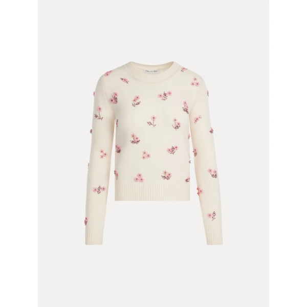 Oscar de la Renta Porcelain Flower Sequin Embroidered Pullover - Knitwear - American Luxury Evening Wear at Luxury Shoes 