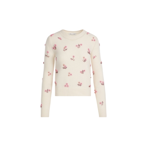 Oscar de la Renta Porcelain Flower Sequin Embroidered Pullover - Knitwear - American Luxury Evening Wear at Luxury Shoes 