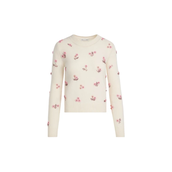 Oscar de la Renta Porcelain Flower Sequin Embroidered Pullover - Knitwear - American Luxury Evening Wear at Luxury Shoes 