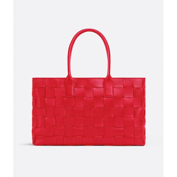Khaite Maxi Intreccio Tote in Bright red - Red Totes & Top-Handle Bags - The Lotus Tote Bag - Shop at Luxury Shoes 
