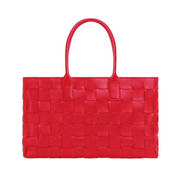 Khaite Maxi Intreccio Tote in Bright red - Red Totes & Top-Handle Bags - The Lotus Tote Bag - Shop at Luxury Shoes 
