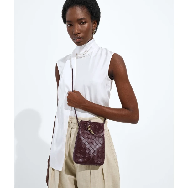 Khaite Women's Andiamo Phone Pouch in Deep mahogany - Red Mini Bags - The Lotus Tote Bag - Shop at Luxury Shoes 