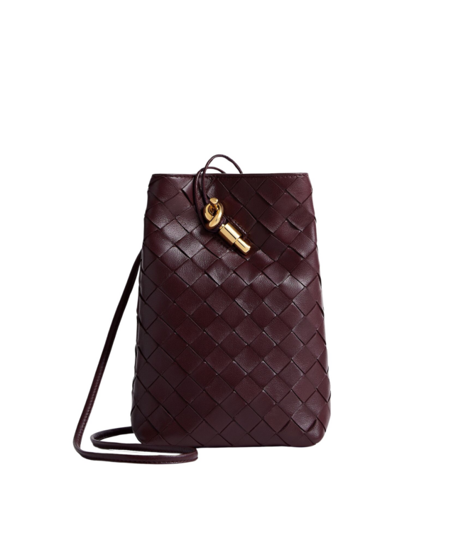 Khaite Women's Andiamo Phone Pouch in Deep mahogany - Red Mini Bags - The Lotus Tote Bag - Shop at Luxury Shoes 
