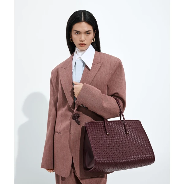 Khaite Women's Barbara Tote in Deep mahogany - Red Totes & Top-Handle Bags - The Lotus Tote Bag - Shop at Luxury Shoes 