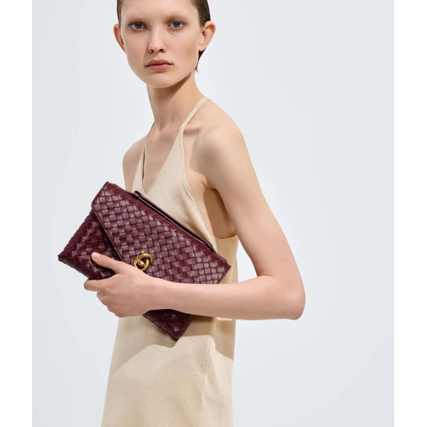 Khaite Women's Knot Lock in Barolo - Red Clutch Bags - The Lotus Tote Bag - Shop at Luxury Shoes 
