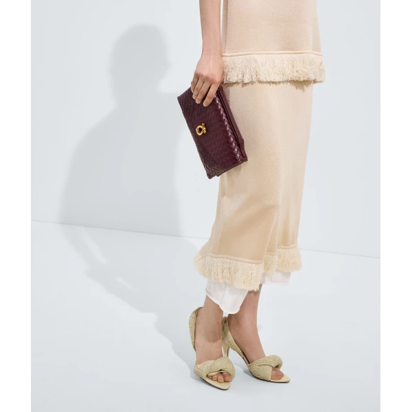 Khaite Women's Knot Lock in Barolo - Red Clutch Bags - The Lotus Tote Bag - Shop at Luxury Shoes 