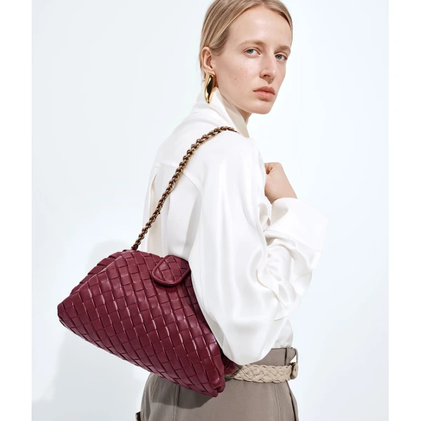 Khaite Women's Lauren 1980 in Barolo - Red Shoulder & Crossbody Bags - The Lotus Tote Bag - Shop at Luxury Shoes 