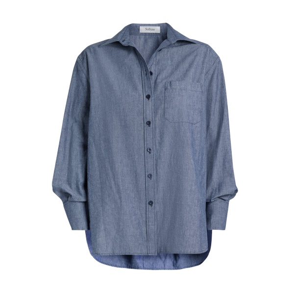 Safiyaa Giada Shirt In Blue Blend -  - Demi-Couture Evening Wear at Luxury Shoes 