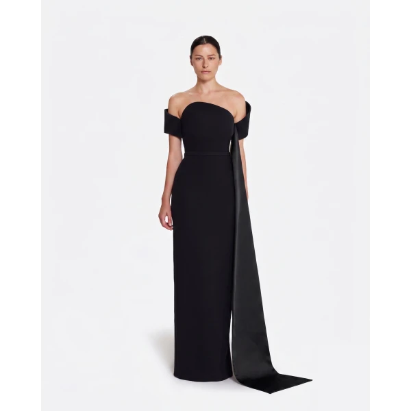 Safiyaa Giorgia Long Dress In Black -  - Demi-Couture Evening Wear at Luxury Shoes 
