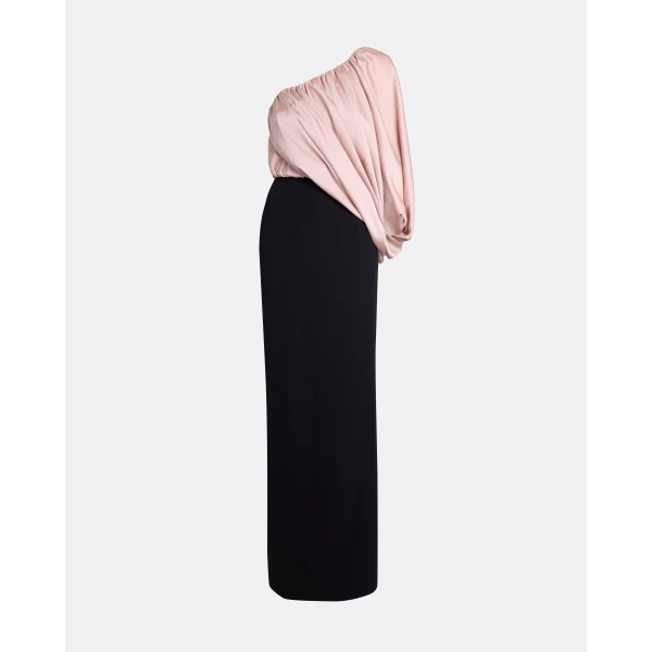 Safiyaa Ines Long Dress In Ballet Pink On Black -  - Demi-Couture Evening Wear at Luxury Shoes 