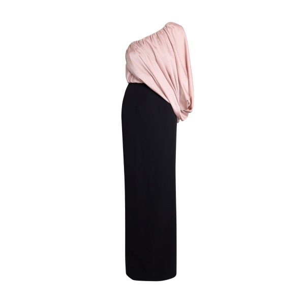 Safiyaa Ines Long Dress In Ballet Pink On Black -  - Demi-Couture Evening Wear at Luxury Shoes 