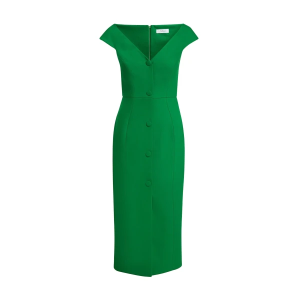 Safiyaa Klea Midi Dress In Blade Green -  - Demi-Couture Evening Wear at Luxury Shoes 