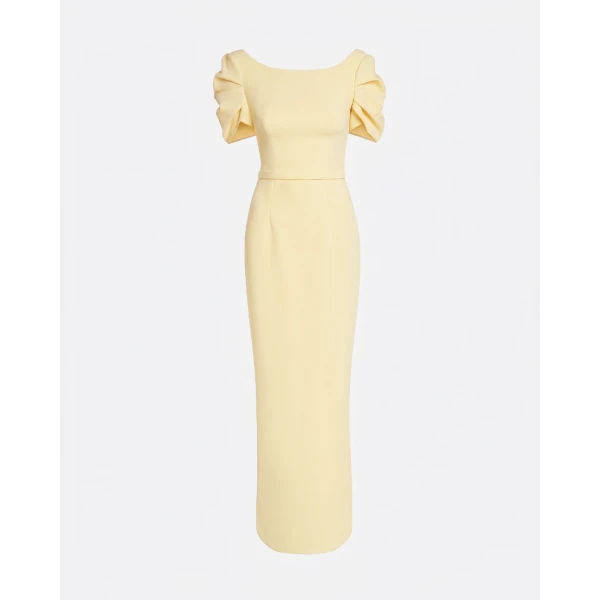 Safiyaa Vanna Long Dress In Pale Yellow -  - Demi-Couture Evening Wear at Luxury Shoes 