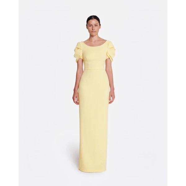 Safiyaa Vanna Long Dress In Pale Yellow -  - Demi-Couture Evening Wear at Luxury Shoes 