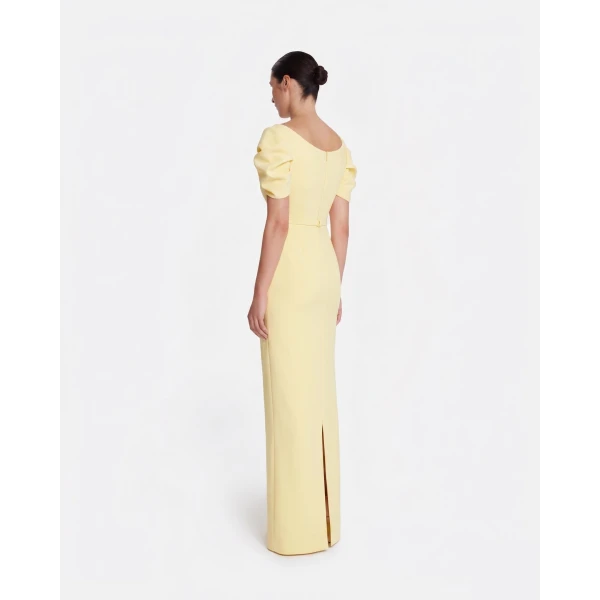 Safiyaa Vanna Long Dress In Pale Yellow -  - Demi-Couture Evening Wear at Luxury Shoes 