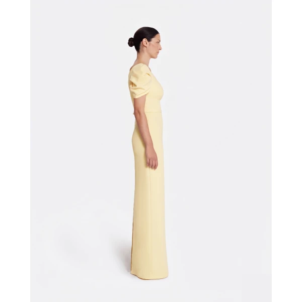 Safiyaa Vanna Long Dress In Pale Yellow -  - Demi-Couture Evening Wear at Luxury Shoes 