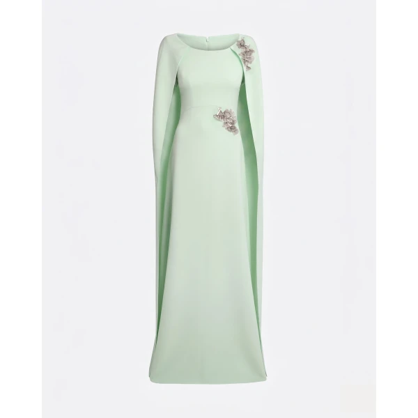 Safiyaa Yuna Long Dress In Sea Glass With Silver -  - Demi-Couture Evening Wear at Luxury Shoes 